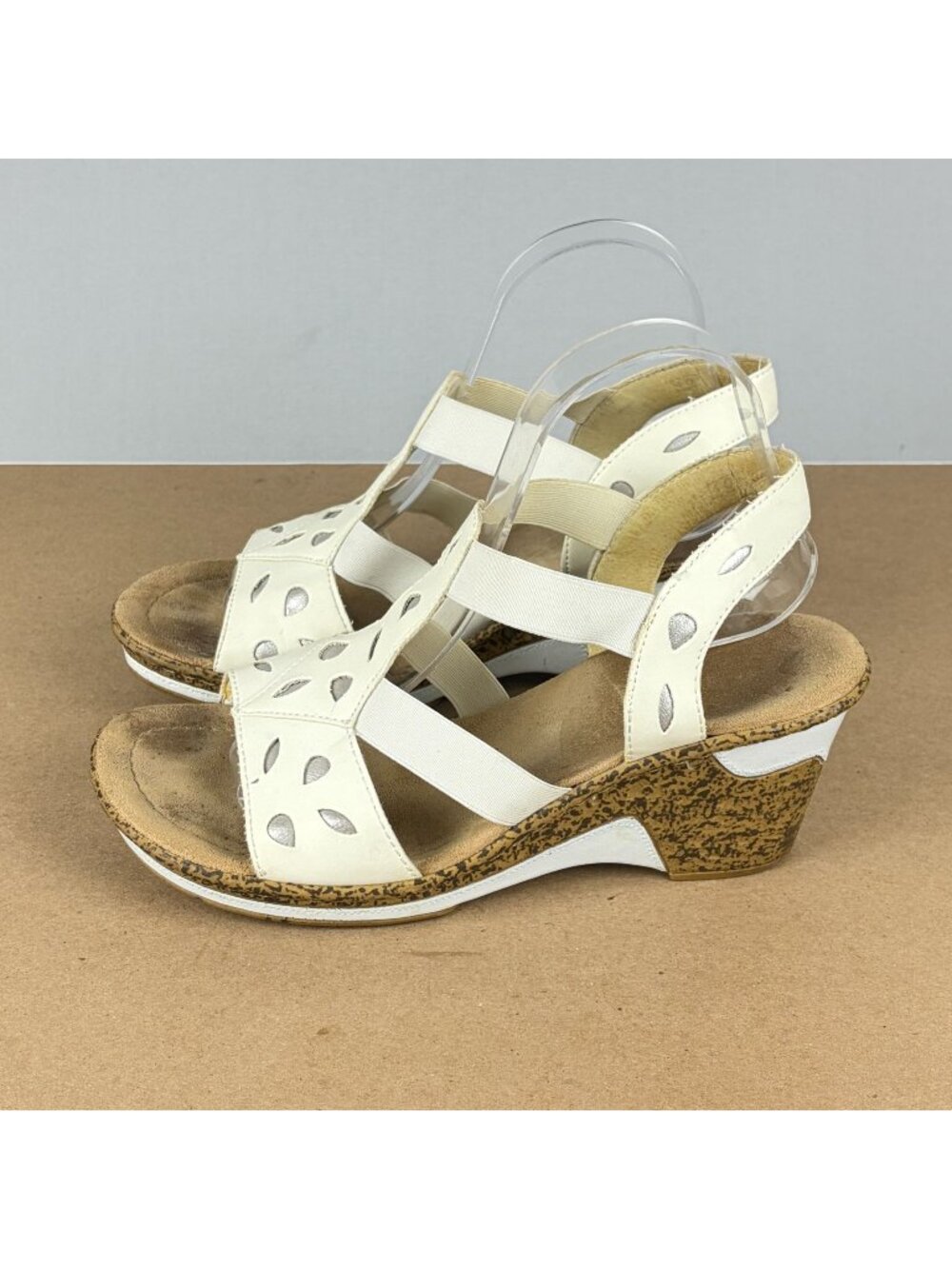 Rieker Elba Leather Wedge Sandals Womens 8.5 EU 40 White Ankle Strap